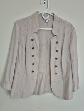 Roz & Ali Women's Beige Blazer Jacket Size Large Rayon Blend Military Button